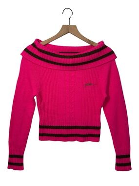 Vintage Fubu Cable Knit Sweater Off the Shoulder Striped Y2K Preppy Academia